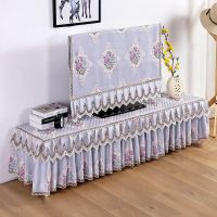 长方形蕾丝布艺电视柜罩电视机客厅美甲台布欧式电视柜台布|花朵灰色裙 电视罩37寸【宽95*高60cm】