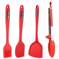 硅胶油刷子耐高温厨房烧烤刷家用小号抹油刷烙饼烘焙工具套装|红色(油刷+大号夹子+刮刀+锅铲)