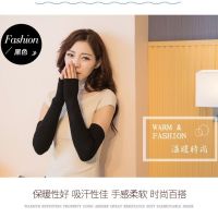 手臂套加长秋冬季双层加厚女手套套袖针织羊绒毛线袖套保暖假袖子|黑色