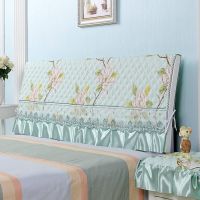 加绒加厚欧式床头罩床头套蕾丝防尘1.5m1.8m2.0m2.2m软包半包|一枝花蓝 1.8米