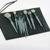 网红四季青速干化妆刷套装刷毛超柔软13支腮红散粉刷眼影高光刷子|13支四季青裸刷+绿色pu包 超柔软植物纤维毛