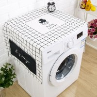 北欧大理石现代简约冰箱罩防尘防晒滚筒洗衣机盖布防水床头柜盖巾|黑格子仙人掌 55X140CM(升级防水)