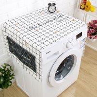 北欧大理石现代简约冰箱罩防尘防晒滚筒洗衣机盖布防水床头柜盖巾|黑格子金圆点 50X140CM冰箱洗衣机通用