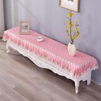 鞋柜定做布艺蕾丝新款电视柜欧式盖巾桌布长方形简约茶几垫|粉红色电视柜罩 40*180cm(四面边)