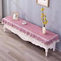 鞋柜定做布艺蕾丝新款电视柜欧式盖巾桌布长方形简约茶几垫|粉紫色电视柜罩 40*180cm(四面边)