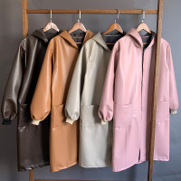 防油pu皮革加绒男女通用围裙长袖工作服强防水保暖雨衣罩衣成人