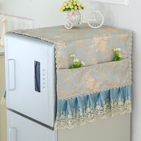 冰箱盖布单洗衣机布艺蕾丝冰柜子帘盖巾对开门滚筒式双开门|亚麻蓝绿 微波炉烤箱35*96cm（无兜）