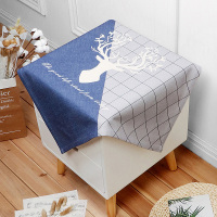 电视机冰箱万能盖巾微波炉罩布艺小桌布多用棉麻床头柜盖布|浅灰色时光鹿年 80x80cm