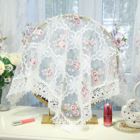 化妆台镜子盖布镜面遮挡欧式梳妆台蕾丝防尘梳妆镜小罩子镜子盖巾|欧根纱-706 欧式款镜子盖布(110*110CM方)