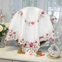 化妆台镜子盖布镜面遮挡欧式梳妆台蕾丝防尘梳妆镜小罩子镜子盖巾|红花-1011款 圆镜布83*83方(首图规格)