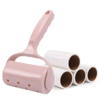 粘毛器可撕式衣物沾毛刷子吸衣服除毛发除尘器粘毛滚筒粘尘纸滚刷|粉红色一手柄带盖+4纸芯