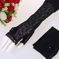 防晒手套女夏冰丝袖薄长款袖套手臂套袖子骑车开车手套|FSL9500黑色