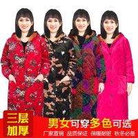 加绒加厚法兰绒长款羽绒服罩衣秋冬围裙韩版修身居家裙工作服护衣