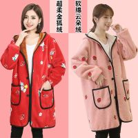 保暖成人工作服长袖加绒加厚护衣韩版围裙冬季法兰绒羽绒服罩衣女