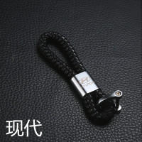 黑色编织皮绳汽车钥匙扣大众丰田宝马奥迪车标钥匙环男士简约挂件 现代