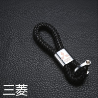 黑色编织皮绳汽车钥匙扣大众丰田宝马奥迪车标钥匙环男士简约挂件 三菱