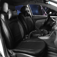 19款新桑塔纳浩纳英朗凯越科沃兹科鲁兹轩逸专用仿皮汽车座套全包 黑色黑边全包(留言车型)