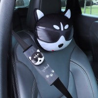 创意汽车头枕卡通可爱车载座椅腰靠枕头车靠枕车内用品护颈枕一对 酷酷狗-(头枕+安全带护肩套)