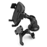 车载手机支架导航汽车用车架出风口夹车上支驾卡扣式空调支撑吸盘 黑出风口夹子+吸盘座