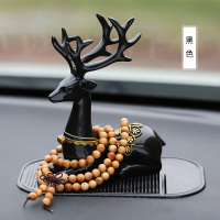 一路平安鹿汽车摆件车内装饰品车上用品个性创意可爱车载男女车子 黑色大鹿(送佛珠)+小防滑垫