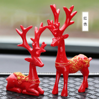 创意车内饰品摆件一路平安小鹿汽车用品高档中控台装饰车上车载 红色小鹿一对+菱格防滑垫