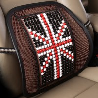汽车腰靠垫夏季护腰枕透气车用办公室座椅腰垫冰丝网眼木珠子靠背 米字旗腰靠黑色