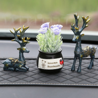 创意车内饰品摆件一路平安小鹿汽车用品高档中控台装饰车上车载 蓝色小鹿一对+黑瓶紫蔷薇+大号菱格镶钻防滑垫