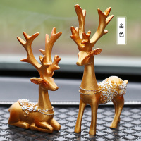 创意车内饰品摆件一路平安小鹿汽车用品高档中控台装饰车上车载 金色小鹿一对+菱格防滑垫