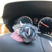 可爱花朵汽车出风口香水夹创意空调口装饰用品汽车内上摆饰品女性 月季花蓝色