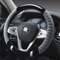 方向盘套冬季可爱时尚防滑韩国女性保暖短毛绒大众通用型汽车把套 碳纤竹节灰色