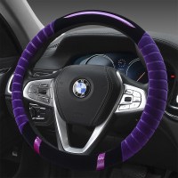 方向盘套冬季可爱时尚防滑韩国女性保暖短毛绒大众通用型汽车把套 碳纤竹节紫色