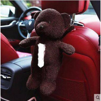 车载创意纸巾盒 汽车用抽纸盒套纸巾包挂式卡通可爱车内用品饰品 泰迪熊棕色