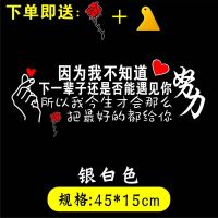 晚点遇见你天窗车贴创意新款网红个性励志文字后档玻璃汽车贴纸 因为我不知道银白色送玫瑰花和贴膜工具