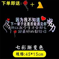 晚点遇见你天窗车贴创意新款网红个性励志文字后档玻璃汽车贴纸 因为我不知道七彩款送玫瑰花和贴膜工具
