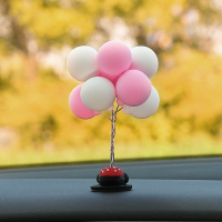 汽车摆件车内可爱创意个性车载装饰品中控仪表台香水网红男女用品 浪漫气球-粉白[底座]