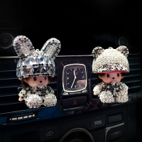 汽车空调出风口香水车载可爱卡通香薰高档摆件持久淡香车内饰品女 混灰鸭舌帽+混灰兔帽