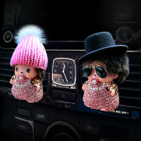 汽车空调出风口香水车载可爱卡通香薰高档摆件持久淡香车内饰品女 蒙奇浅粉对装