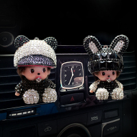 汽车空调出风口香水车载可爱卡通香薰高档摆件持久淡香车内饰品女 黑色鸭舌帽+黑色兔帽