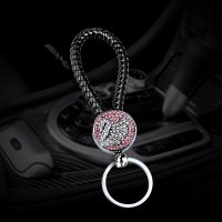 创意车钥匙包个性汽车钥匙包编制镶钻通用女款钥匙挂件车上饰品 黑带天鹅粉钻钥匙扣