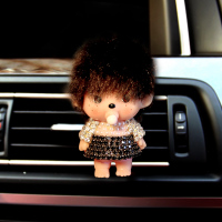 创意镶钻汽车出风口香薰装饰车载车上空调风口香水夹卡通车饰女式 珍珠黑裙蒙奇