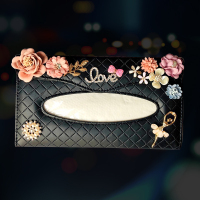 车载卫生纸巾盒汽车抽纸盒多功能挂式车用创意可爱车内遮阳板装饰 LOVE蝴蝶结芭蕾(格纹)