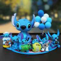 史迪仔汽车摆件创意可爱摇头史迪奇车内饰品车载装饰公仔汽车用品 微笑史迪+苹果吉他摆件+蓝球垫子