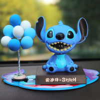 史迪仔汽车摆件创意可爱摇头史迪奇车内饰品车载装饰公仔汽车用品 呲牙史迪仔+蓝球+垫子