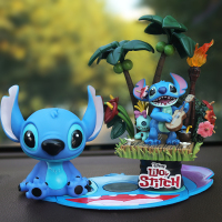 史迪仔汽车摆件创意可爱摇头史迪奇车内饰品车载装饰公仔汽车用品 微笑史迪仔+场景史迪+垫