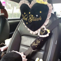 日版少女心黑丝绒珍珠蝴蝶结抱枕颈枕汽车头枕mini甲壳虫smart 爱心黑头枕(1对)