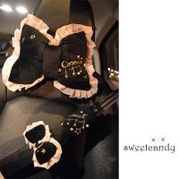 日版少女心黑丝绒珍珠蝴蝶结抱枕颈枕汽车头枕mini甲壳虫smart 蝴蝶结黑头枕(1对)