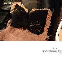 日版少女心黑丝绒珍珠蝴蝶结抱枕颈枕汽车头枕mini甲壳虫smart 蝴蝶结黑靠枕(1只)