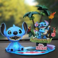 史迪仔汽车摆件创意可爱摇头史迪奇车内饰品车载装饰公仔汽车用品 呲牙史迪仔+场景史迪+垫