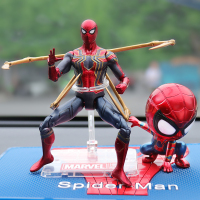 卡通车内饰品摆件Q版摇头蜘蛛钢铁侠汽车摆件车载个性弹簧装饰男 支架造型蜘蛛侠+新A着地款+垫