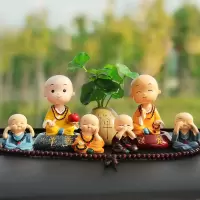 创意小和尚临时停车牌移车电话号码牌车内装饰高档挪车牌汽车用品 摇头和尚两款4摆件+绿植+椭圆垫送佛珠